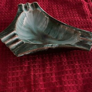 Vintage Artistic Teal Ceramic Ashtray Centerpiece